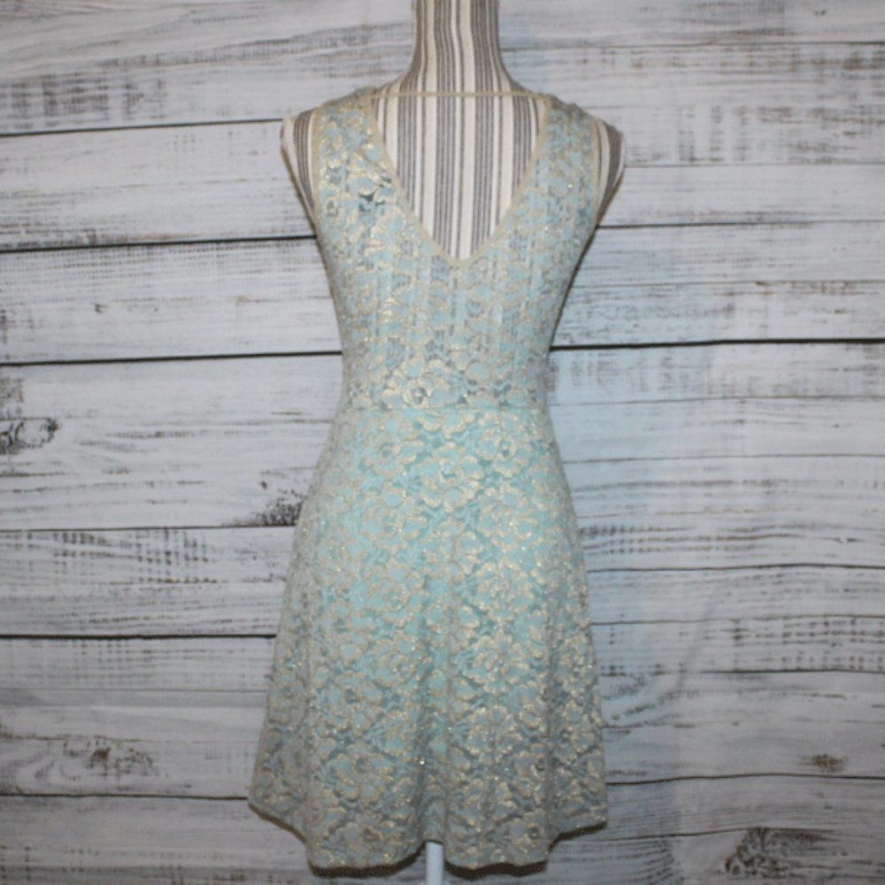 Windsor Floaty Gold & Mint Mini Dress Size Large - Picture 4 of 7